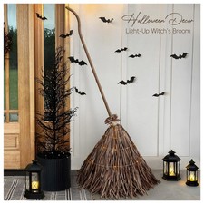 5.5ft Light-Up Witches Broom Halloween Decoration w/ 30 LED Lights Battery
