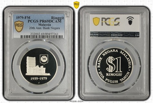 MALAYSIA 1 Ringgit 1979 FM Silver PCGS PR69 Negara Bank 20th Anniversary