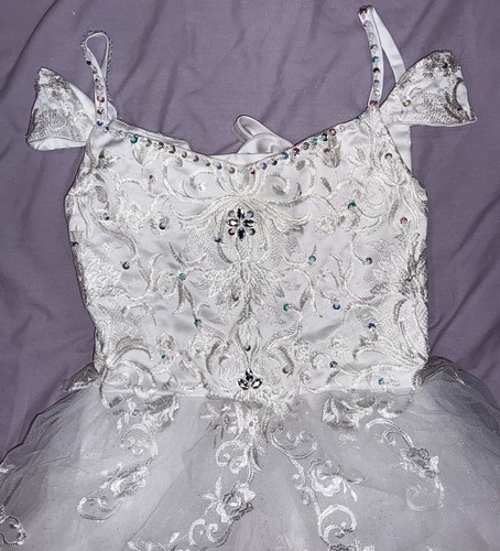 Dinjicun Blumenmädchen Kleid, Spitzenapplikation Festzug volle Länge Kleid, weiß, Gr. 7 - Bild 4 von 6