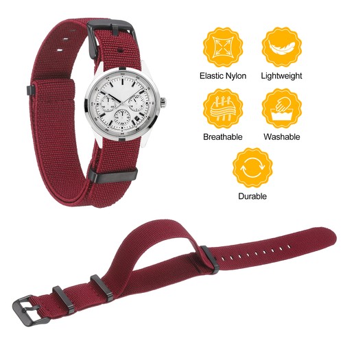 Elastic Nylon Watch Band 18mm Waterproof One Piece Watch Strap, Red - Zdjęcie 3 z 7