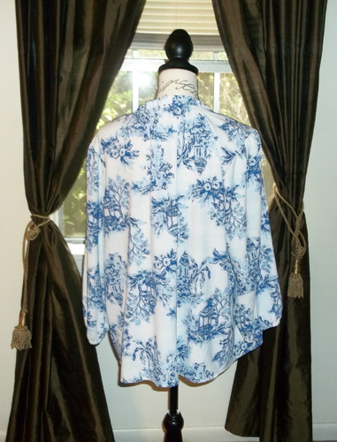 Crown & Ivy Damen XL weiß blau Toile Bluse Quaste Bindeband Oberteil Knopf Bluse - Bild 2 von 3