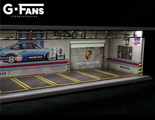 G-FANS 1:64 Garage Diorama LED Licht CarPort Porsche Advan - Bild 2 von 5