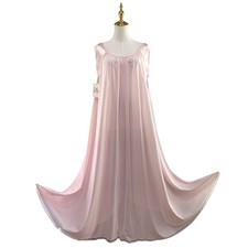 NWT Vintage 90s Lucie Ann Pastel Pink Nylon Full Sweep Maxi Nightgown Size P