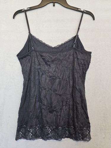 Maurices Crinkle Cami Tank Top Y2K Lace Neckline & Hem Sz L Gray Fairy Preppy - Picture 6 of 11