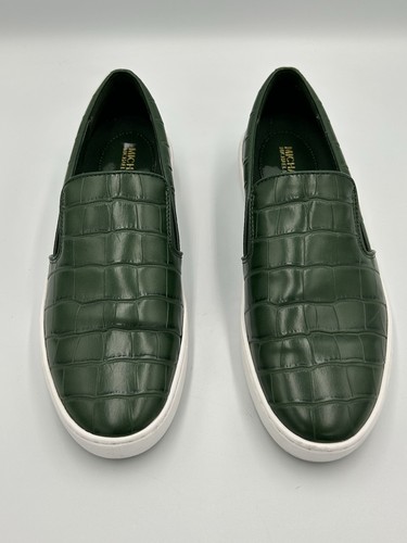 MICHAEL KORS Women's Keaton Slip-On Moss Green Croc Shoes Sneakers, Size 7M.
