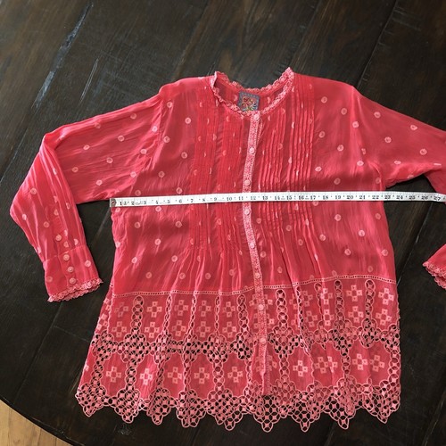 Top Johnny Was Baez Phaedra plissettato ricamato pizzo occhiello rosa bohemien taglia L - Foto 6 di 7