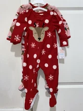 Carter's Just One You 2-Piece Reindeer Santa Warm Fleece Sleeper 9 Months NWT
