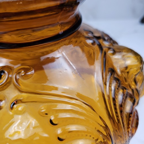Vintage Fenton Cherub Angel Babyface Amber Glass Hurricane Lamp - Picture 20 of 24