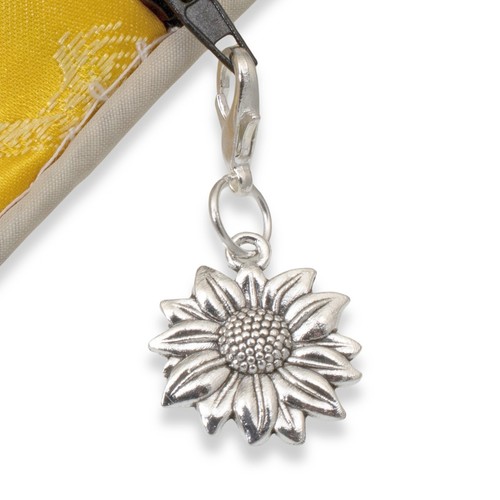 Silver Sunflower Clip-On Charm Bag Charm, Whimsical Floral Journal Accessory - Picture 2 of 7