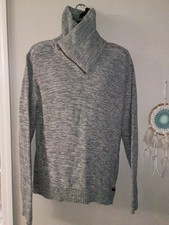 gray soft knit sweater with marled turtleneck