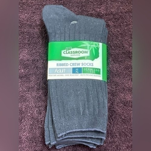 CLASSROOM UNIFORMS RIBBED CREW SOCKS DARK NAVY SZ XL