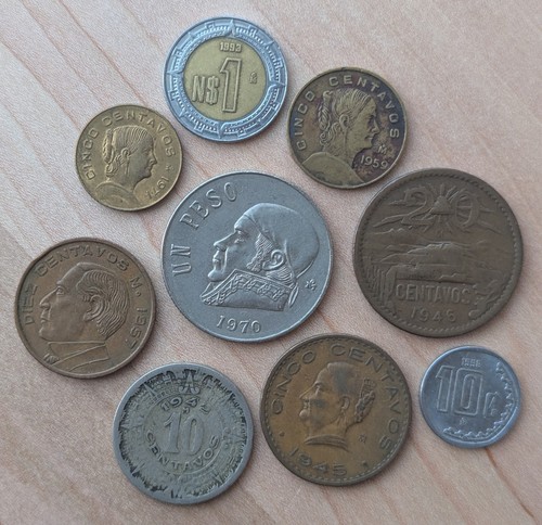 Old Mexican Coin Lot 1942-1993 Nine 9 Different Beautiful Coins Pesos - Picture 4 of 7