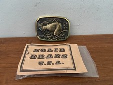 Vintage 1978 BTS Fishing Solid Brass Fish Belt Buckle Made In USA