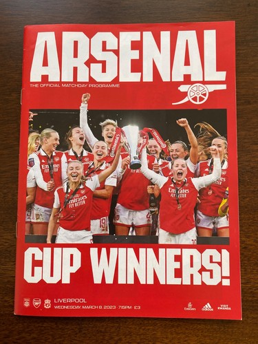 IMPORTIERT Arsenal Frauen V Liverpool 8. März 2023 Offizielles Spieltagsprogramm - Bild 1 von 2