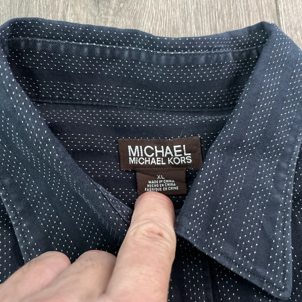 Michael Kors Mens XL Button Up Long Sleeve Shirt Lot Of 2 Black/Orange - Image 4 of 4