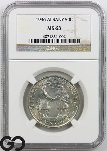 1936 Albany Commemorative Half Dollar NGC MS 63 ** Very Nice For Grade!