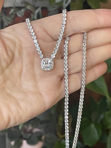 DBJ CZ 925 Silver Tennis Choker Necklace 18”+2” - Picture 5 of 13