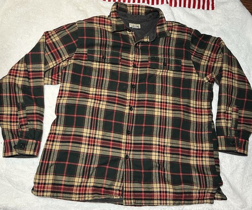 LL Bean Mens Flannel Plaid Fleece Lined Shirt Shacket Size XL Regular Red Green - Picture 1 of 7