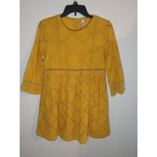 Zara mini Small Eyelet  dress boho cottage core mustard feminine