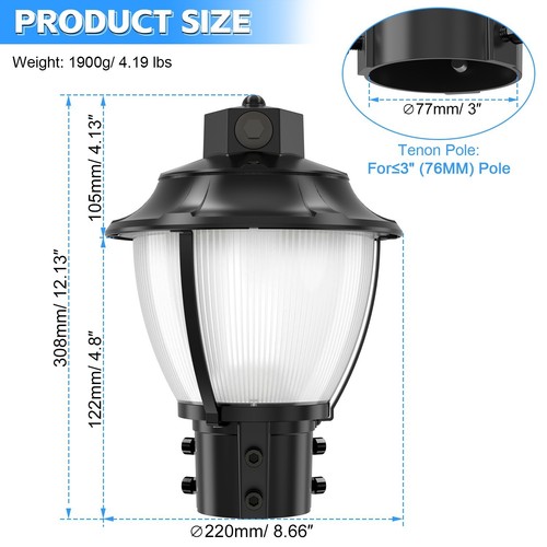 60W LED Circular Area Pole Light With Photocell 3000K/4000K/5000K Outdoor Lamp - Picture 3 of 11