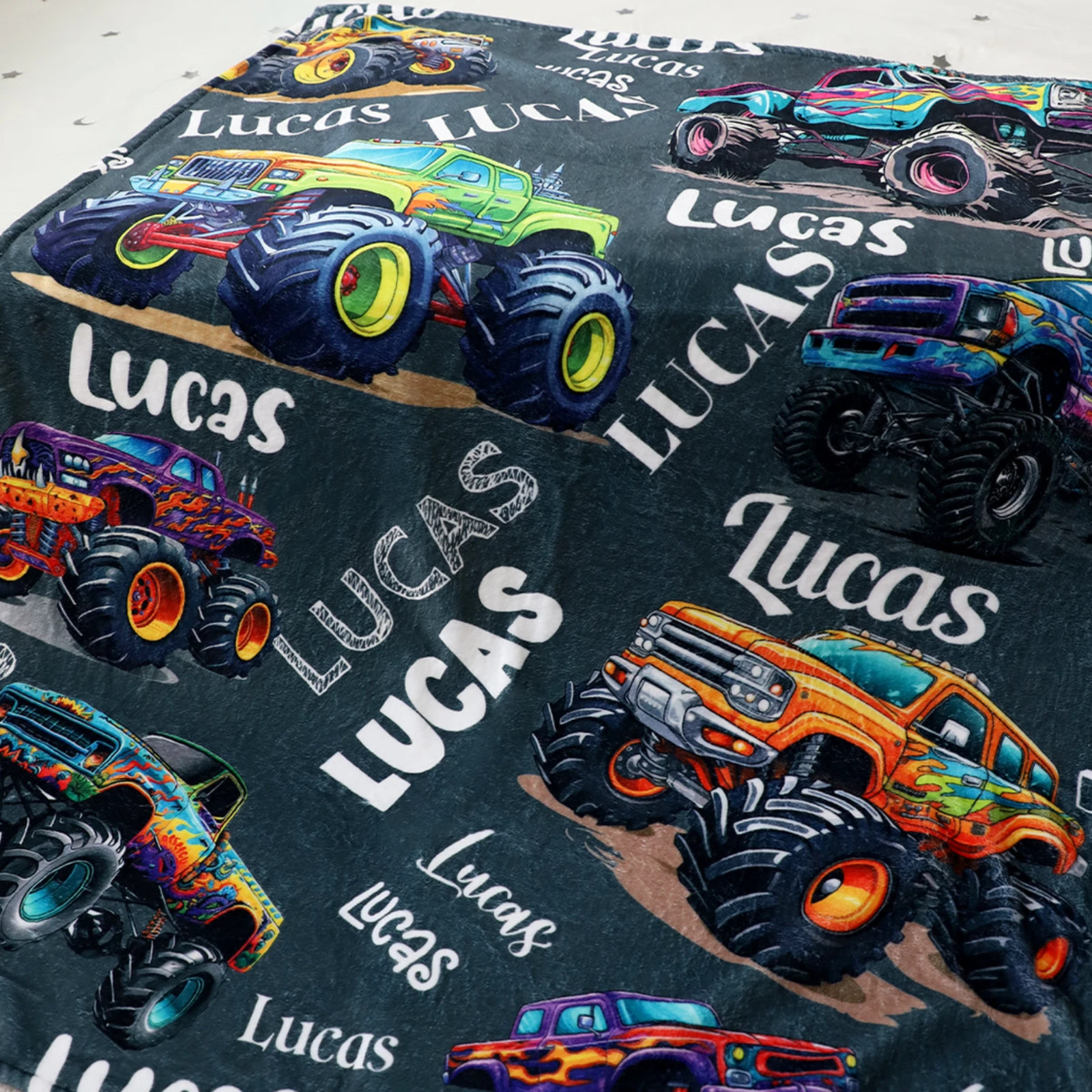 Personalized Monster Truck Fleece Blanket, Kids Gift