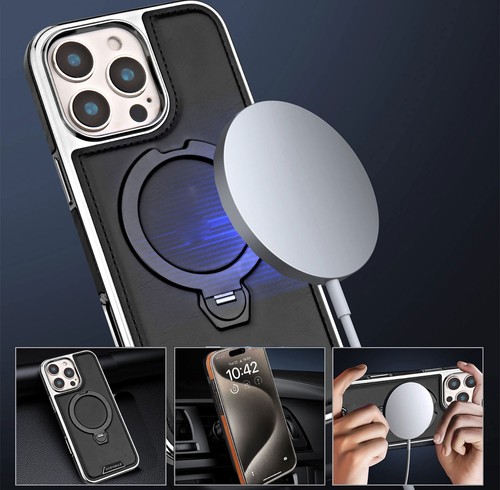 Funda de cuero con soporte de anillo magnético giratorio 360 para iPhone 17/16/15/14/13 Promax - Imagen 6 de 19