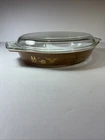 Vintage Pyrex Brown Gold Early American Divided Casserole Dish Clear Lid 1.5 QT.