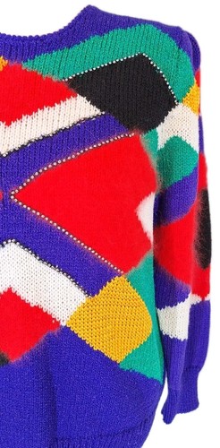 Suéter De Colección Christine Talla L Años 80 Bloque de Color Acento Estrás Acento Piel de Angora/Mezcla de Lana - Imagen 7 de 10