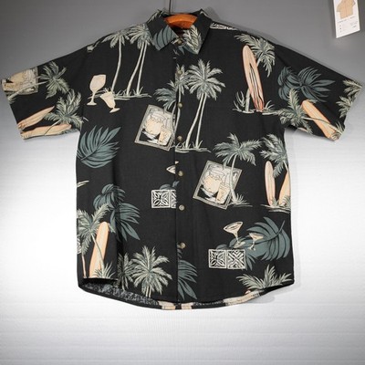 Vintage Summa Beach Shirt Men's M Black Short Sleeve Button Down 80% Silk