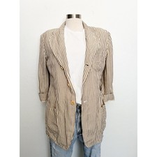 VTG RALPH LAUREN Blazer 10 Stripe Tan Linen Blend Coastal Butter Jacket 90's