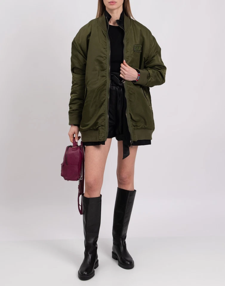 RRP €670 SJYP Bomber Style Jacket Size S Layered Striped Trim Logo Ribbed Neck - Image 3 of 4