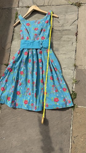 Lindy Bop Floral Rockabilly Fit & Flare Dress with Belt & Pockets UK Size 6 - Picture 7 of 12