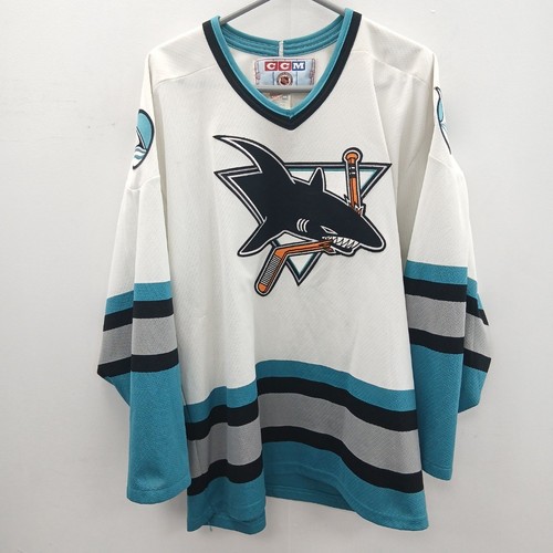 CCM Hockey San Jose Sharks MASKA Air Knit Jersey Size L White Blue Grey RMF18-BL