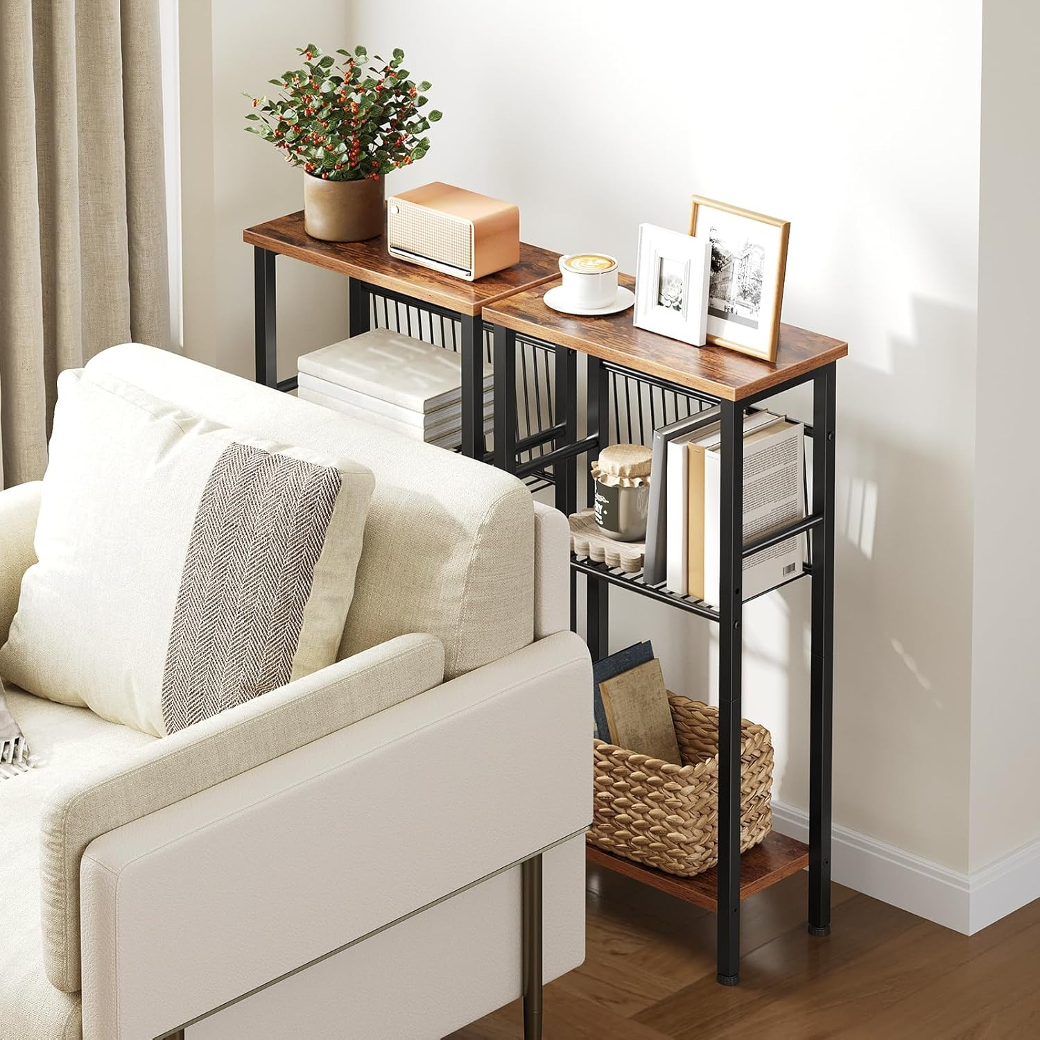 31.5" Narrow Console Table Set for Small Spaces, Rustic Brown/Black