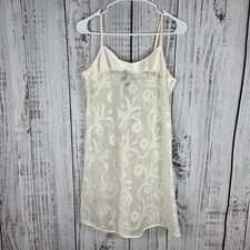 Vintage Halston Cream Sleeveless Sheer Slip Short Nightgown Lingerie Medium 