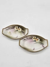 Antique Hand Painted Nippon Celery  Dish Set Of 2