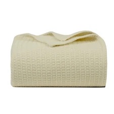 Bed Bath & Home 100% Cotton Waffle Weave Blanket - King Size, Lightweight Coo...