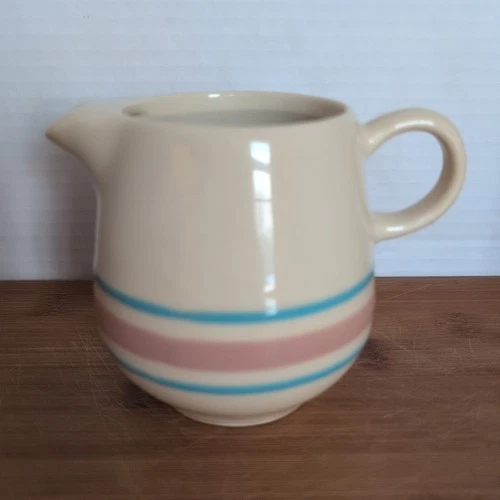 McCoy Pottery 7020 Pink and Blue Stripe Creamer Nice Condition