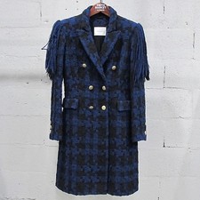 PIERRE BALMAIN FP23090 bloo Black Tweed Tassel Embellished Women's Double Coat