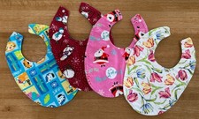 4 HANDMADE SMALL BABY BIBS FLOWERS ZOO ANIMALS SANTA SNOWMAN