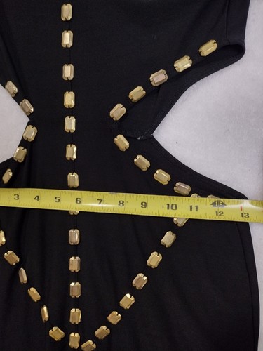 GOODTIME USA Cut Out Gold Studded Black Dress Size M Full Zip - Picture 12 of 17
