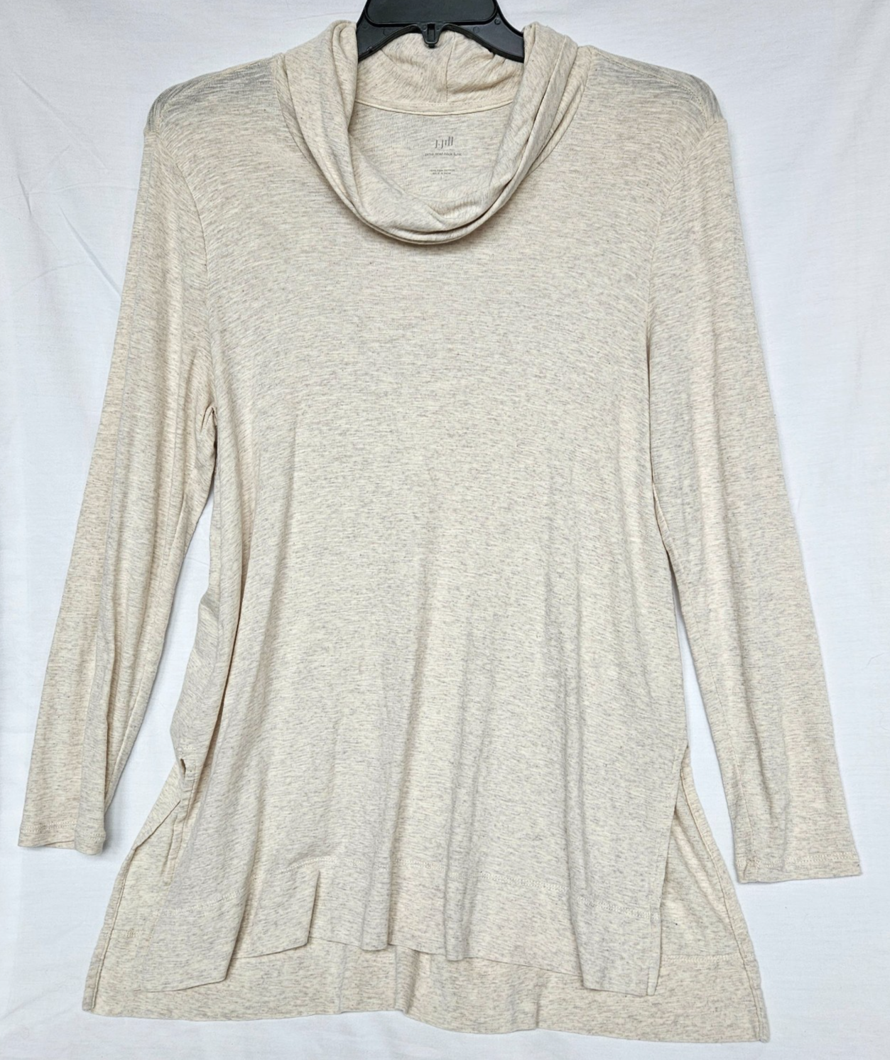 J. Jill Pima Cowl-Neck Tunic Women's Large — 100% Pima Cotton — Oatmeal Heather