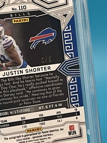 2023 Obsidian Auto Justin Shorter #110 EE Deep Sea Mojo /5 PSA 10 (RC) (POP 1) - Bild 3 von 3