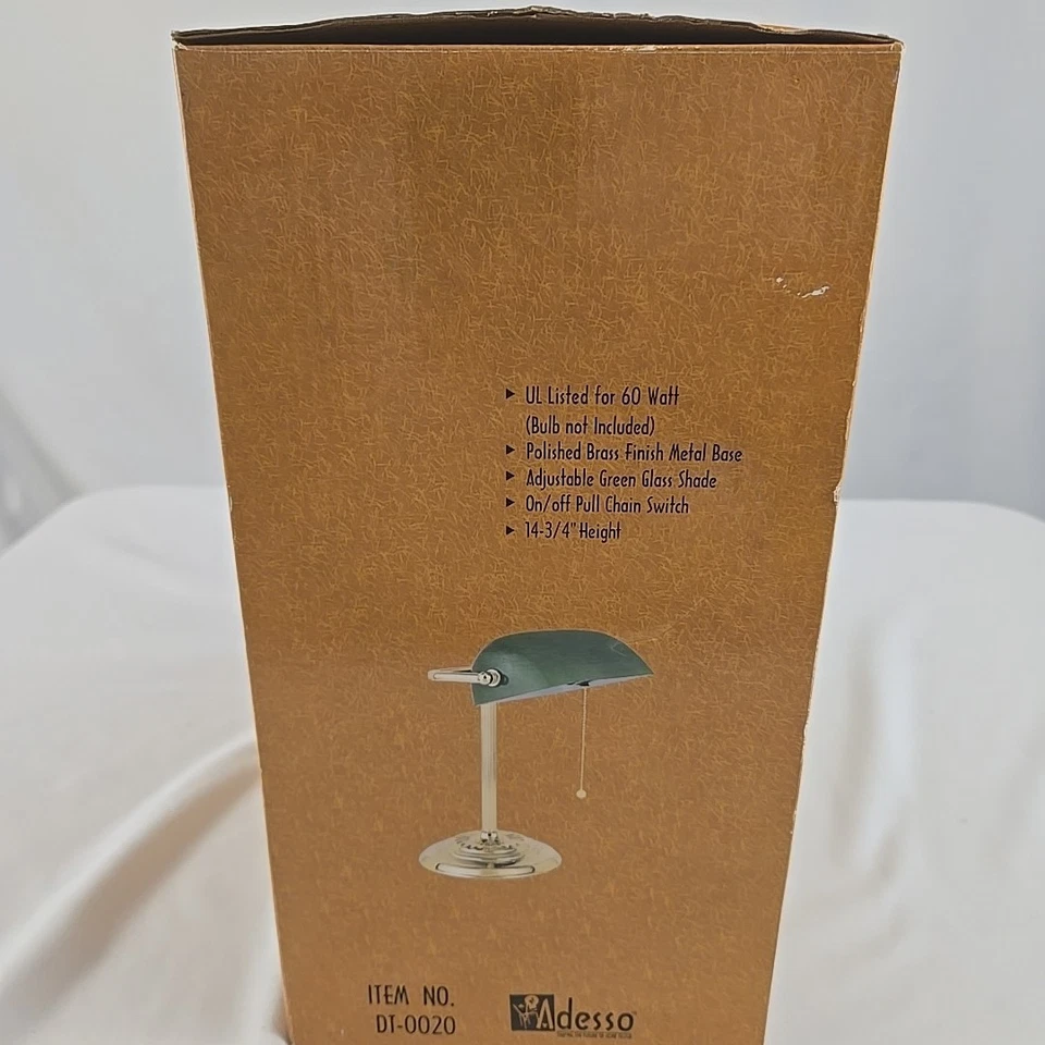 Lámpara de Escritorio Adesso DT-0020 Oficina Banqueros Latón Con Pantalla Verde Nueva En Caja Foto 4 de 4