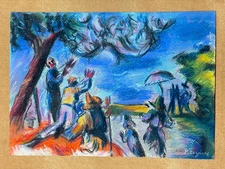 Paul Cezanne (Handmade) Mixed Media Paper Drawing Signed and Stamped