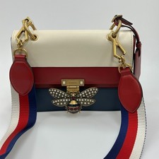 Gucci Queen Margaret Small Bee Leather Bag White Red Blue Shoulder Strap