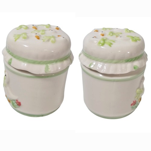 Vtg Country Geese Goose Green Ceramic Kitchen Canister Set 4 Sugar Salt Tea Milk - Picture 21 of 23