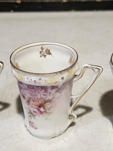 Antique RS Prussia Chocolate Pot Mold 525 Pink Yellow Roses and 3 Matching Cups - Picture 13 of 16