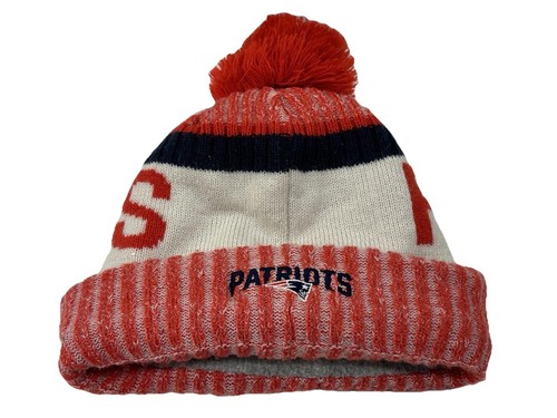 New England Patriots Beanie New Era NFL Football Winter Hat Pom Red White Adult - Picture 3 of 6
