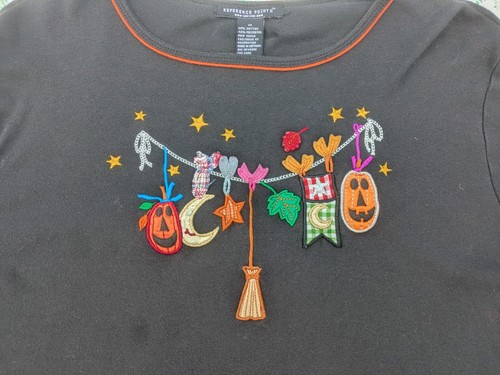Camisa Halloween Punto de Referencia 2 Vintage Talla 3X Manga 3/4 Calabazas - Imagen 2 de 7
